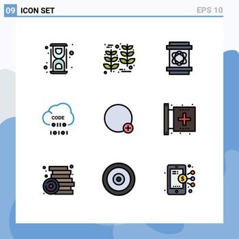 9 paquete de color plano de línea de relleno de interfaz de usuario de signos y símbolos modernos de programación desarrollar elementos de diseño de vector editables de espacio de codificación de trigo
