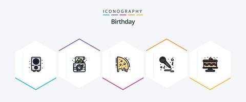 paquete de iconos de línea completa de cumpleaños 25 que incluye cumpleaños. fiesta. fotografía. música. fiesta vector