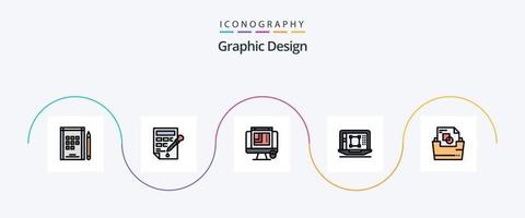 Graphic Design Line Filled Flat 5 Icon Pack Including document folder. increase. web designing. enhance. decrease vector