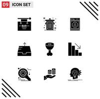 User Interface Pack of 9 Basic Solid Glyphs of meat food laundry send mailbox Editable Vector Design Elements