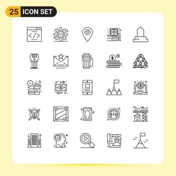 paquete de 25 líneas modernas, signos y símbolos para medios de impresión web, como la construcción de elementos de diseño de vectores editables de la ciudad de navegación posterior al corazón