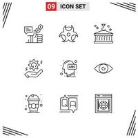 Outline Pack of 9 Universal Symbols of solution cog box hand transportation Editable Vector Design Elements