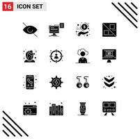 Modern Set of 16 Solid Glyphs and symbols such as flower avatar coin line cross Editable Vector Design Elements