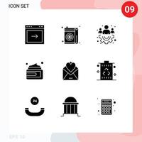 Pack of 9 creative Solid Glyphs of card letter group medicine cream Editable Vector Design Elements