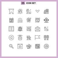 25 User Interface Line Pack of modern Signs and Symbols of builing down romance direction arrow Editable Vector Design Elements