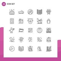 User Interface Pack of 25 Basic Lines of furniture desk no class servers Editable Vector Design Elements