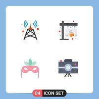 paquete de iconos planos de 4 símbolos universales de elementos de diseño de vectores editables handycam de tablero de café de antena