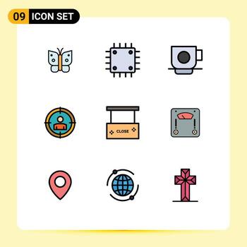 Editable Vector Line Pack of 9 Simple Filledline Flat Colors of board audience targeting hardware target finance Editable Vector Design Elements