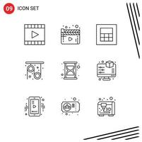 Modern Set of 9 Outlines and symbols such as time efficiency video science pulley Editable Vector Design Elements