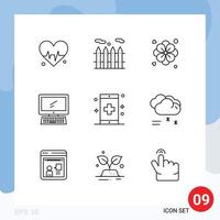 Group of 9 Outlines Signs and Symbols for health fitness computer disease pc Editable Vector Design Elements