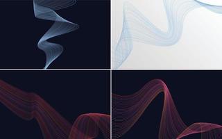 Set of 4 geometric wave pattern background Abstract waving line vector