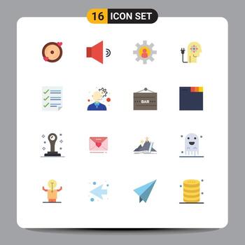 16 Universal Flat Color Signs Symbols of data mind employee knowledge ability Editable Pack of Creative Vector Design Elements