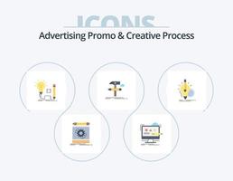 Advertising Promo And Creative Process Flat Icon Pack 5 Icon Design. design. digital. lightbulb. key vector