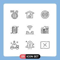 Modern Set of 9 Outlines and symbols such as productivity device globe ram electronic Editable Vector Design Elements