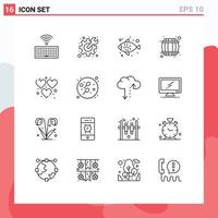 paquete de iconos de vector de stock de 16 signos y símbolos de línea para jugar elementos de diseño de vector editables de contenedor de corazón de comida de mar divertido