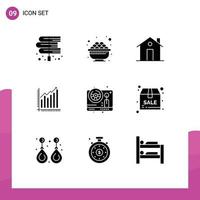 Set of 9 Vector Solid Glyphs on Grid for diagram analytics gras graph family Editable Vector Design Elements