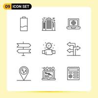 Set of 9 Commercial Outlines pack for gauge location company direction globe Editable Vector Design Elements