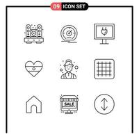 Pack of 9 creative Outlines of assistant heart speed flg tv Editable Vector Design Elements