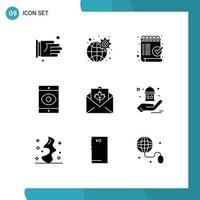 Modern Set of 9 Solid Glyphs Pictograph of greeting virus check spy ok Editable Vector Design Elements