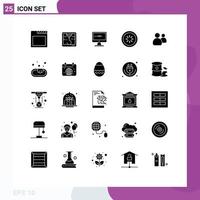 Mobile Interface Solid Glyph Set of 25 Pictograms of users friends screen loading connection Editable Vector Design Elements