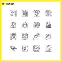 Pack of 16 Modern Outlines Signs and Symbols for Web Print Media such as interface alert rich star gym Editable Vector Design Elements