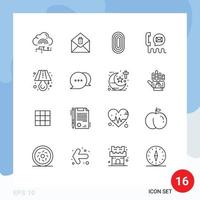 Mobile Interface Outline Set of 16 Pictograms of mail email adornment contact rug Editable Vector Design Elements