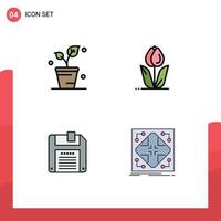 4 Thematic Vector Filledline Flat Colors and Editable Symbols of leaf floppy nature flower save Editable Vector Design Elements