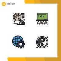 Group of 4 Modern Filledline Flat Colors Set for search engine internet art school ball Editable Vector Design Elements