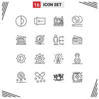 Modern Set of 16 Outlines Pictograph of books sports design snooker billiards Editable Vector Design Elements