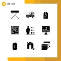 Editable Vector Line Pack of 9 Simple Solid Glyphs of abilities design service web energy Editable Vector Design Elements