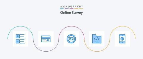 Online Survey Blue 5 Icon Pack Including . mobile. mail. dollar. file vector