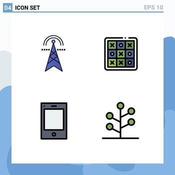 Set of 4 Vector Filledline Flat Colors on Grid for electric tower game tower toe ipad Editable Vector Design Elements