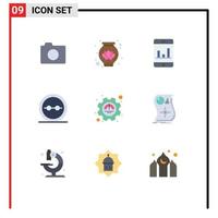 9 Universal Flat Color Signs Symbols of performance efficiency graph lenses geek Editable Vector Design Elements