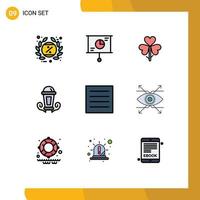 Filledline Flat Color Pack of 9 Universal Symbols of lantern night teamwork light flower Editable Vector Design Elements