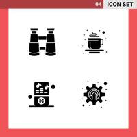 4 Creative Icons Modern Signs and Symbols of binoculars music player cup tea place cogwheel Editable Vector Design Elements