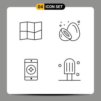 Mobile Interface Line Set of 4 Pictograms of location mobile application fruit summer fruit dessert Editable Vector Design Elements