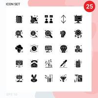 User Interface Pack of 25 Basic Solid Glyphs of digital down medicine arrow tick Editable Vector Design Elements