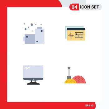 grupo de 4 iconos planos modernos establecidos para elementos de diseño de vector editables de pc de objeto de configuración de dispositivo de baterías