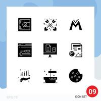 Group of 9 Solid Glyphs Signs and Symbols for learning education crypto e tools Editable Vector Design Elements