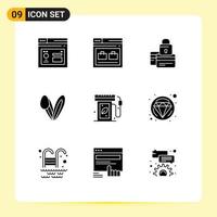 Modern Set of 9 Solid Glyphs Pictograph of face animal bag security payment Editable Vector Design Elements