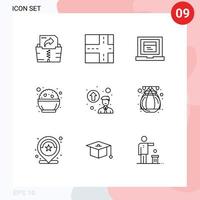 Set of 9 Commercial Outlines pack for location pot india india professional growth Editable Vector Design Elements