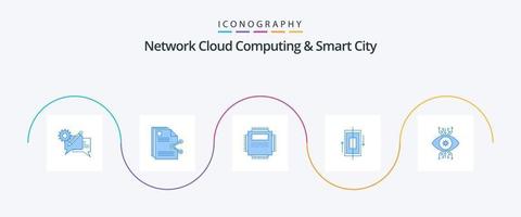 Network Cloud Computing And Smart City Blue 5 Icon Pack Including data. sync. share. technology. computer vector