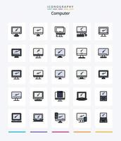 paquete de iconos llenos de 25 líneas de computadora creativa, como dispositivo. computadora. imac. ordenador portátil. dispositivo vector