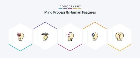 paquete de iconos de 25 líneas completas de proceso mental y características humanas que incluye in.mind. claro. cabeza. SVG vector