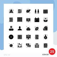 Set of 25 Vector Solid Glyphs on Grid for web options tree heart park entertainment Editable Vector Design Elements