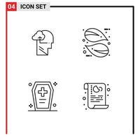 Set of 4 Modern UI Icons Symbols Signs for experience coffin head nature halloween casket Editable Vector Design Elements