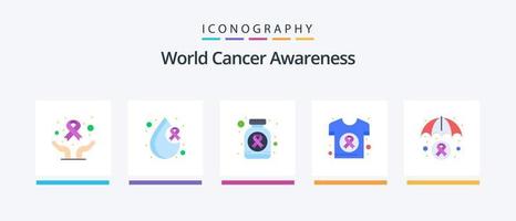 paquete de iconos planos 5 de conciencia mundial sobre el cáncer, incluida la salud. salud. botella. día. mundo. diseño de iconos creativos vector