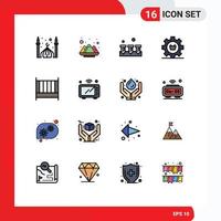 16 User Interface Flat Color Filled Line Pack of modern Signs and Symbols of gear e powder configuration hardware Editable Creative Vector Design Elements