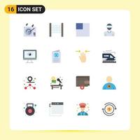 16 User Interface Flat Color Pack of modern Signs and Symbols of watch surveillance motion privacy monitor Editable Pack of Creative Vector Design Elements