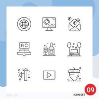 Outline Pack of 9 Universal Symbols of study learning screen education message Editable Vector Design Elements